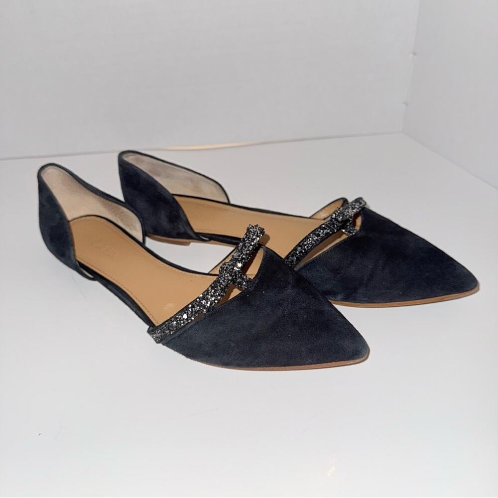 J.CREW suede pointed toe glitter bow whimsigoth party flats 9B - Picture 2 of 7